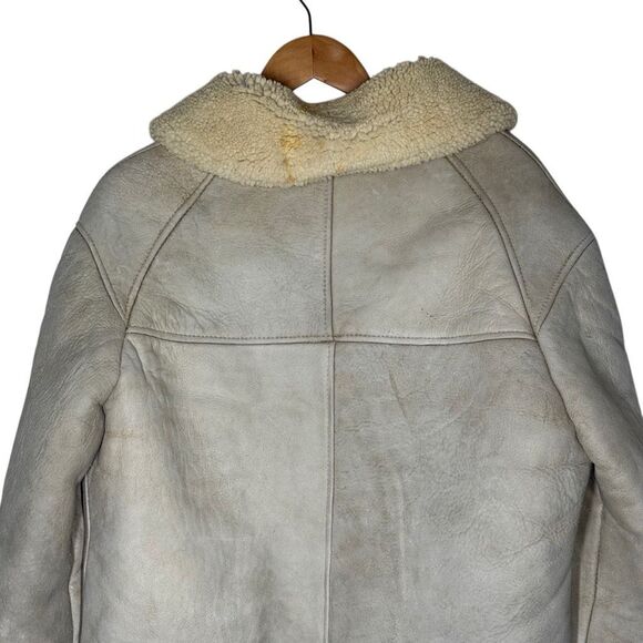 Vintage Bert Paley Beige Long Sleeve Leather Jacket Size 44 Sherpa Lined - Picture 5 of 15